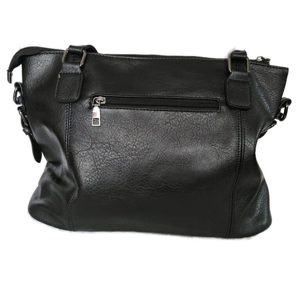 Women's 2 Piece Black Faux Leather Wristlet and Crossbody Tote Bag - Picture 2 of 5